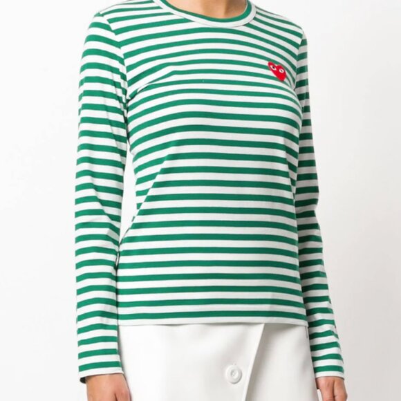 Comme des Garcons PLAY Green & White Heart Patch Long Sleeve T-Shirt - Picture 3 of 3